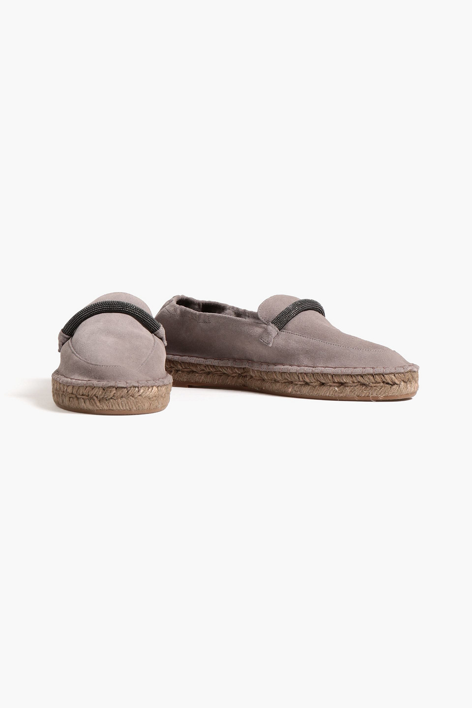 Brunello Cucinelli Bead-embellished Suede Loafers In Grey