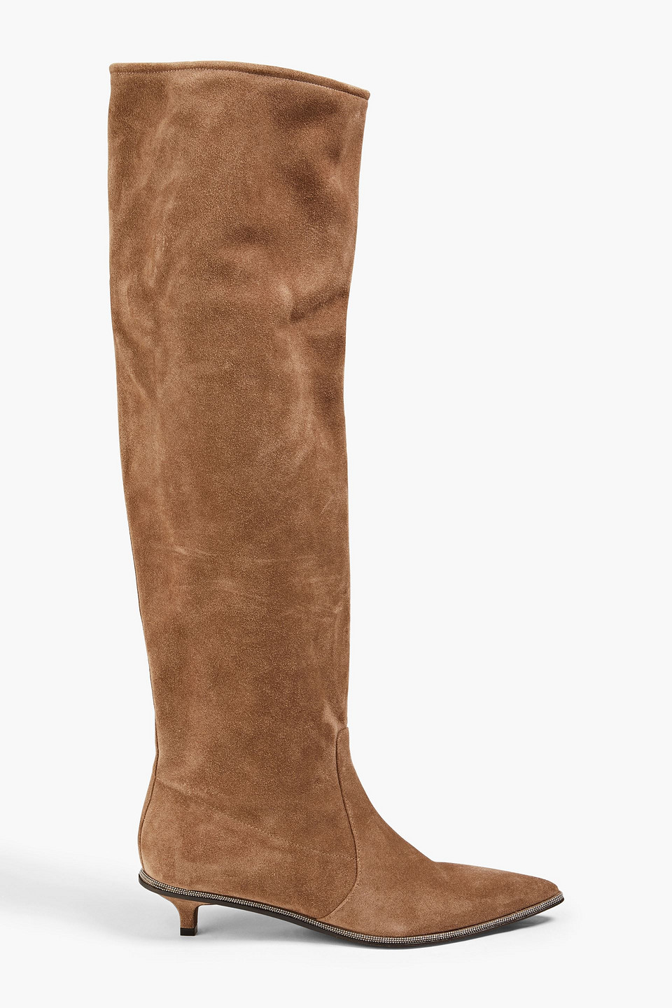 Brunello Cucinelli Suede Thigh Boots In Brown