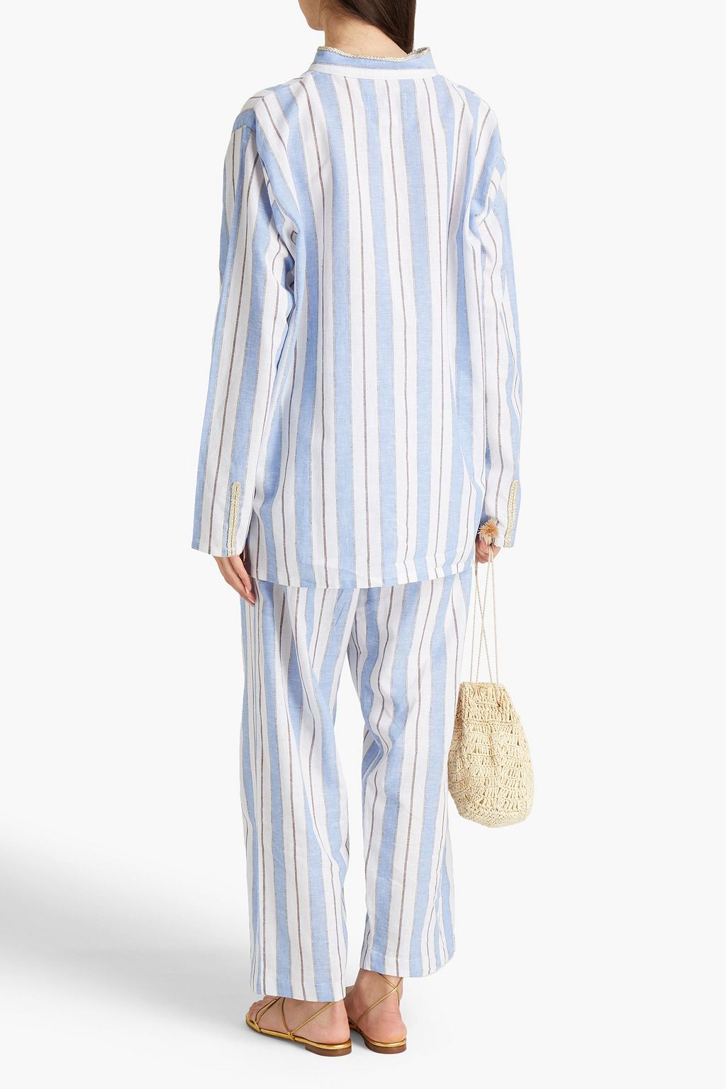 BAMBAH Braided-trimmed striped linen tunic