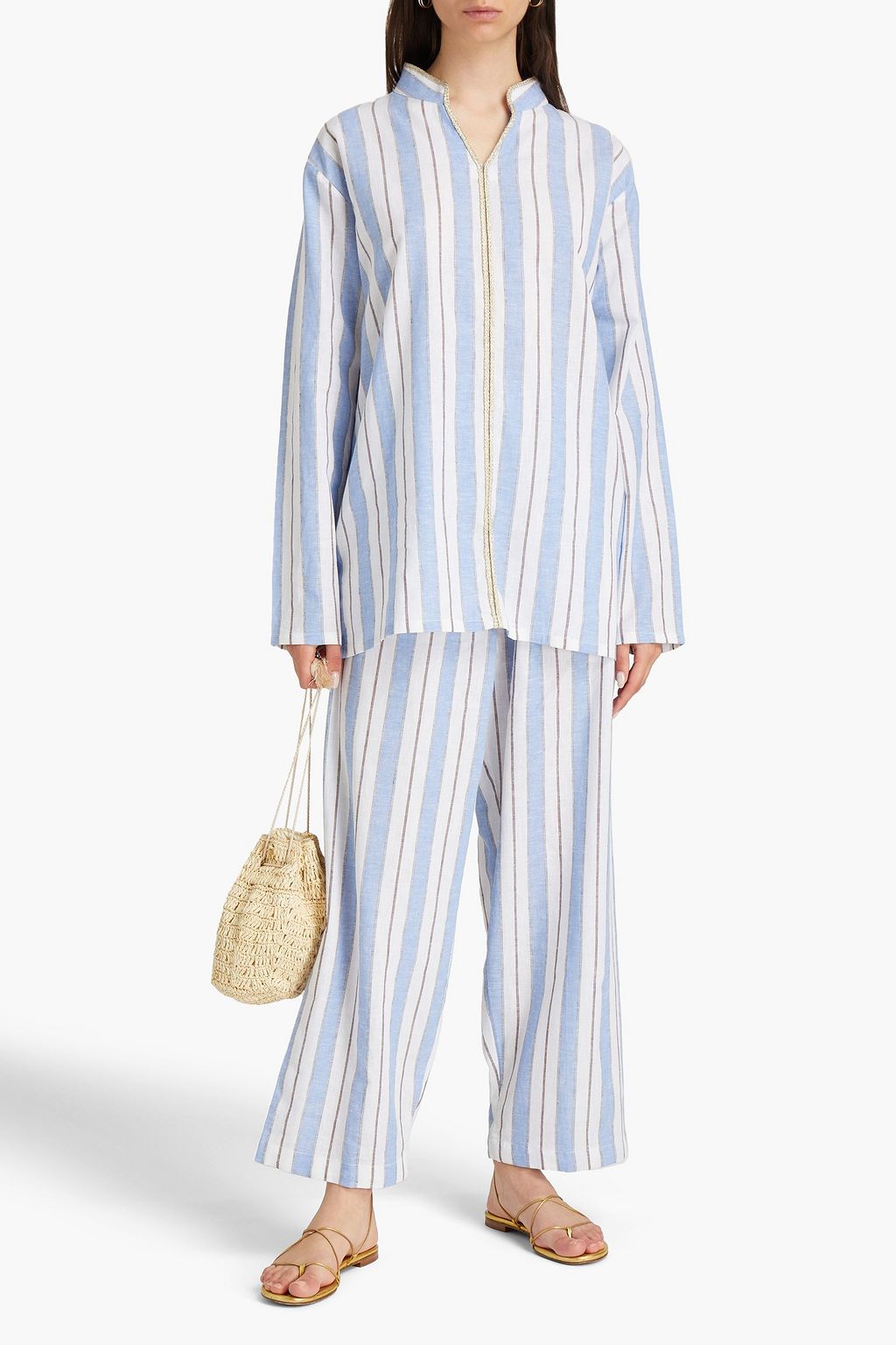 BAMBAH Braided-trimmed striped linen tunic