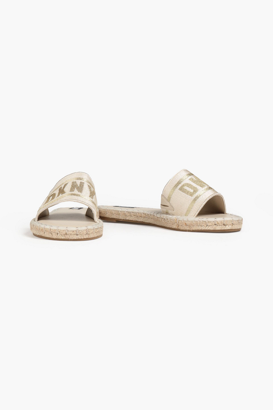 Dkny Tazi Embroidered Canvas Slides In Neutrals