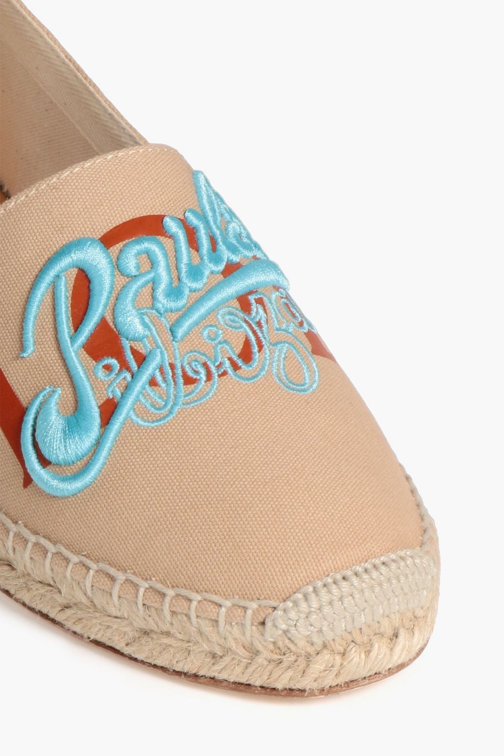 LOEWE Leather-trimmed embroidered canvas espadrilles