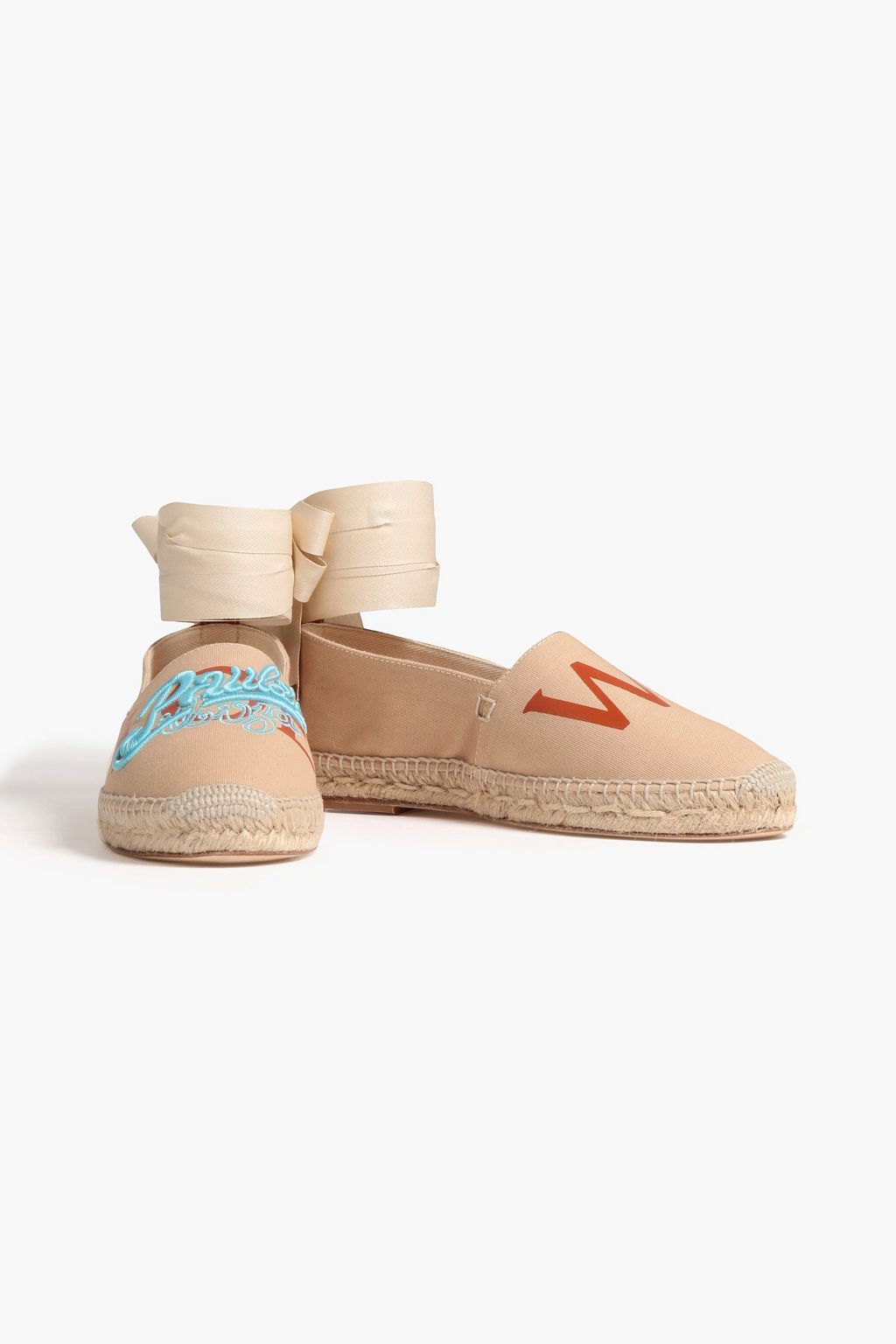 LOEWE Leather-trimmed embroidered canvas espadrilles