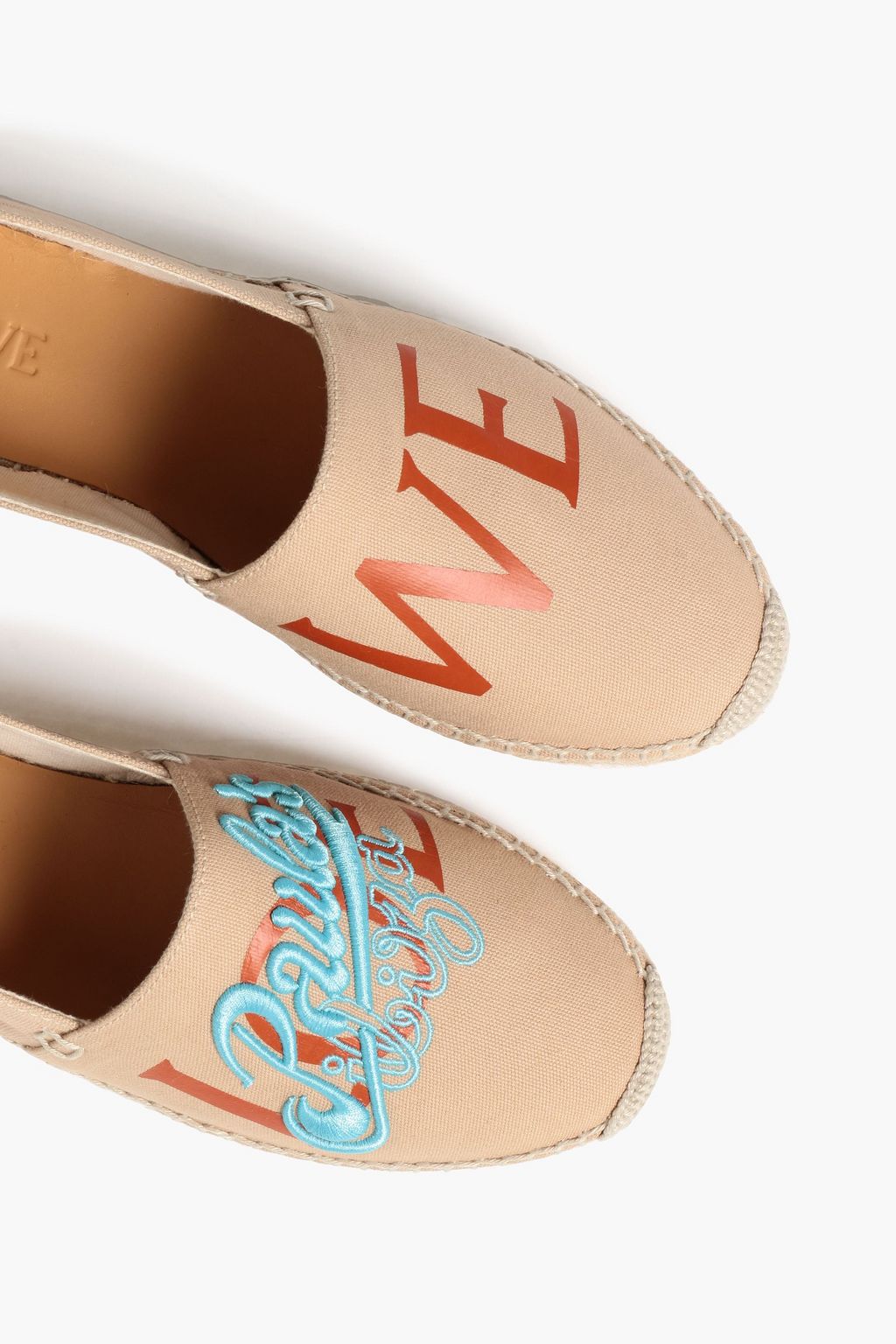 LOEWE Leather-trimmed embroidered canvas espadrilles