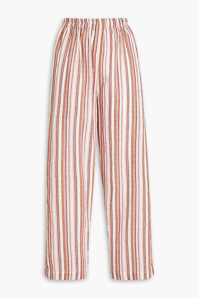 Striped linen wide-leg pants