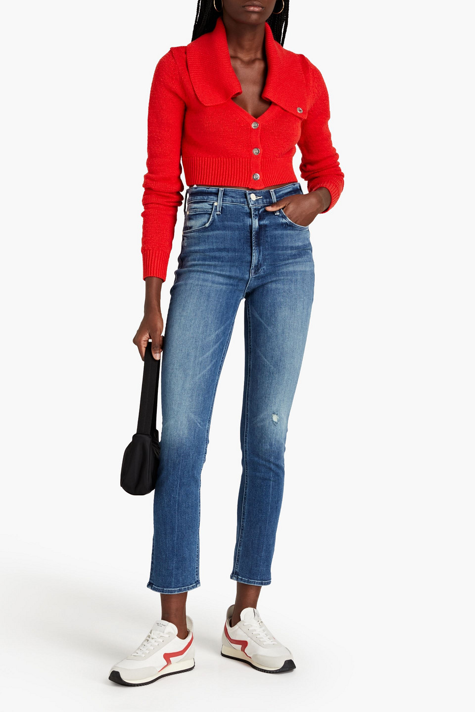 MOTHER THE DAZZLER HOVER DISTRESSED HIGH-RISE SLIM-LEG JEANS 3074457345631894191
