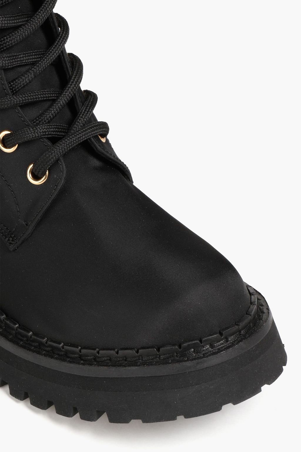 MOSCHINO Logo-appliquéd leather-trimmed shell ankle boots