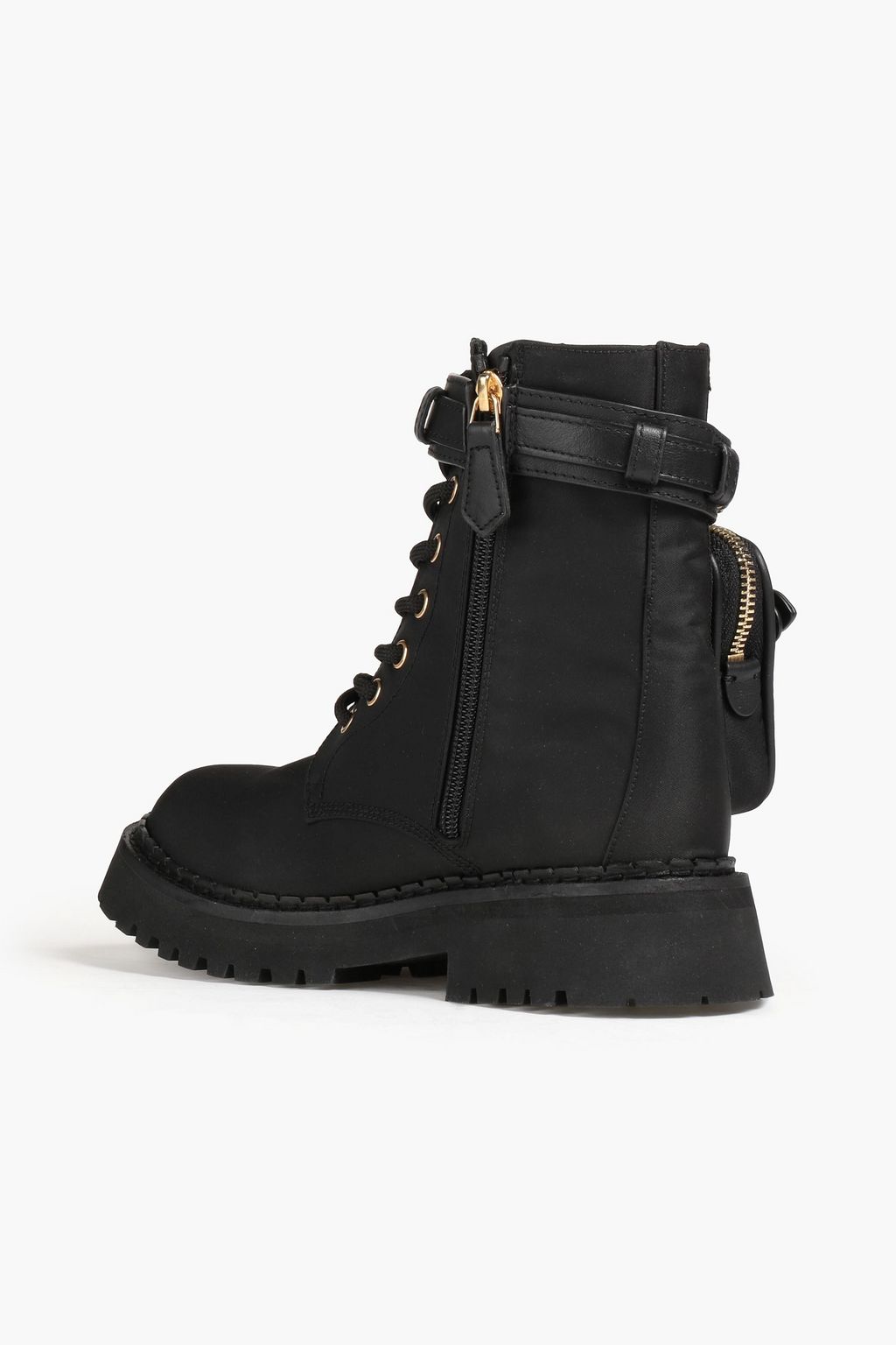 MOSCHINO Logo-appliquéd leather-trimmed shell ankle boots