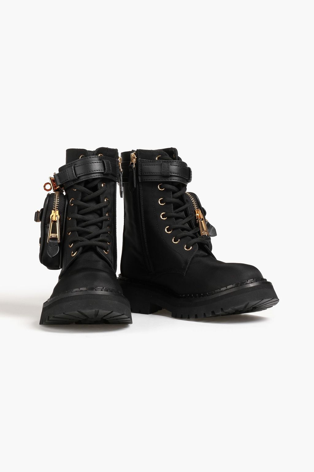 MOSCHINO Logo-appliquéd leather-trimmed shell ankle boots