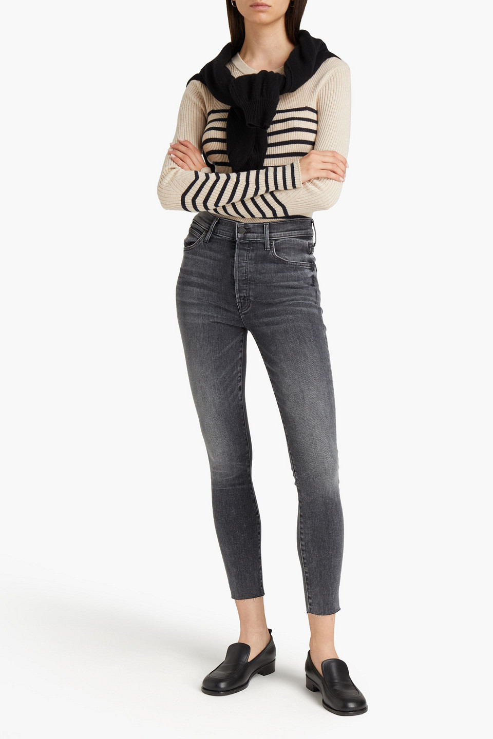 Mother The Stunner Cropped High-rise Skinny Jeans In Black