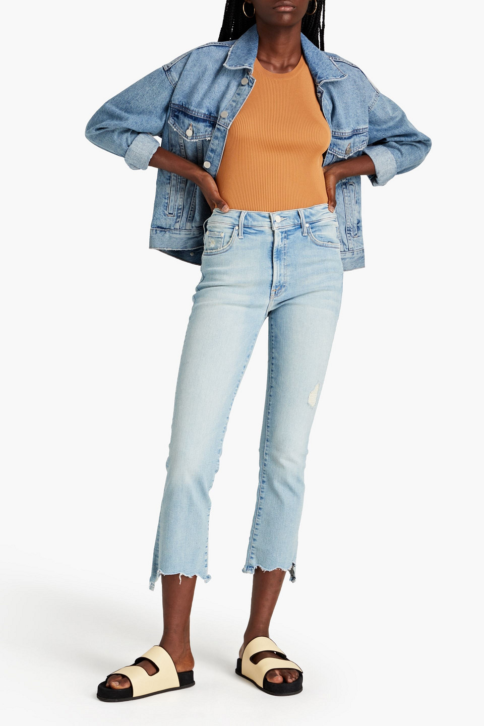 Mother The Insider Distressed Mid-rise Kick-flare Jeans In Blue