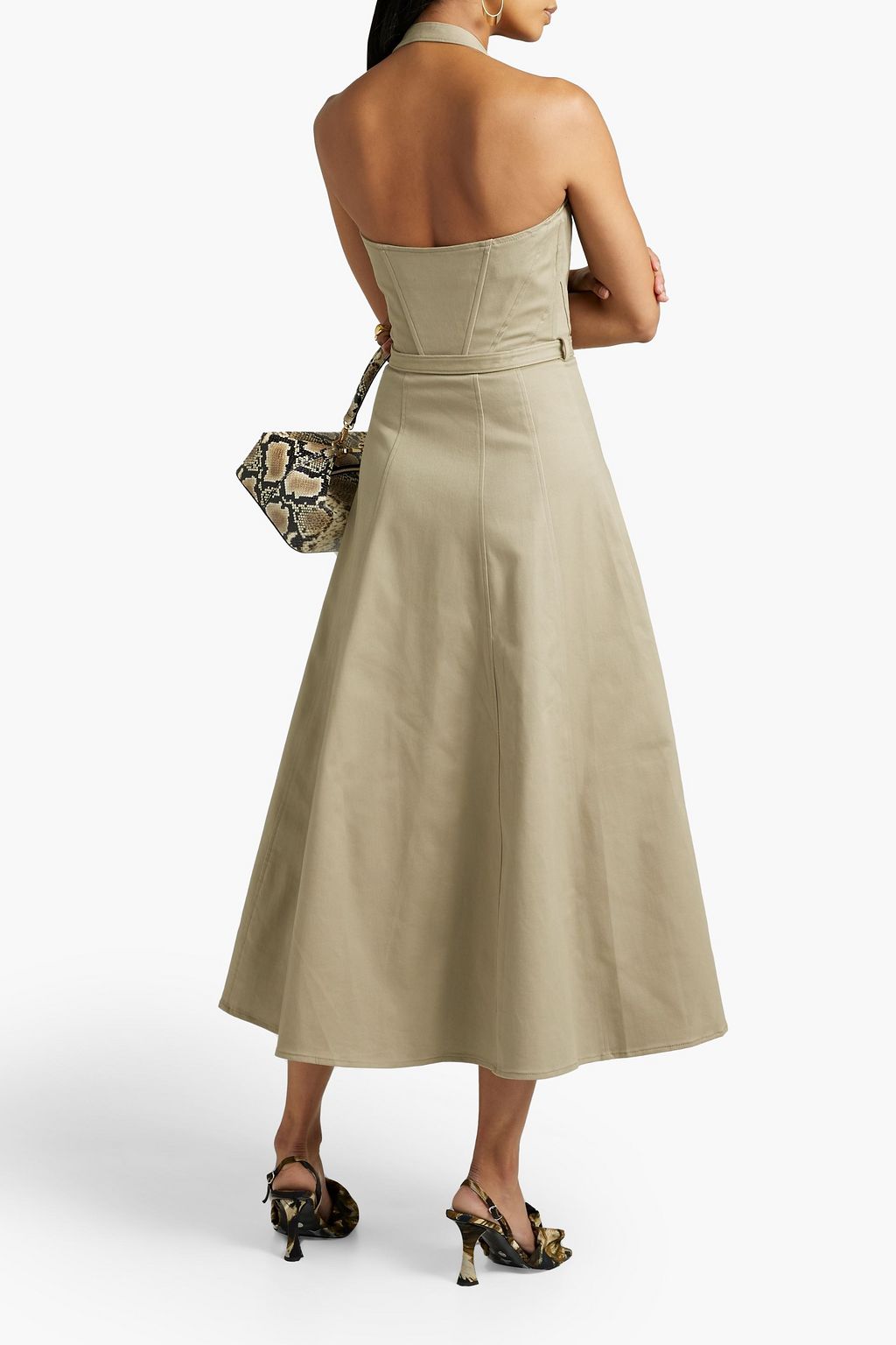 NICHOLAS Bedrucktes Neckholder-Midikleid aus Twill aus einer Baumwollmischung