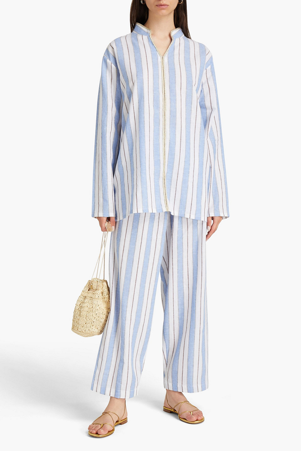 Bambah Striped Linen Wide-leg Trousers In Blue