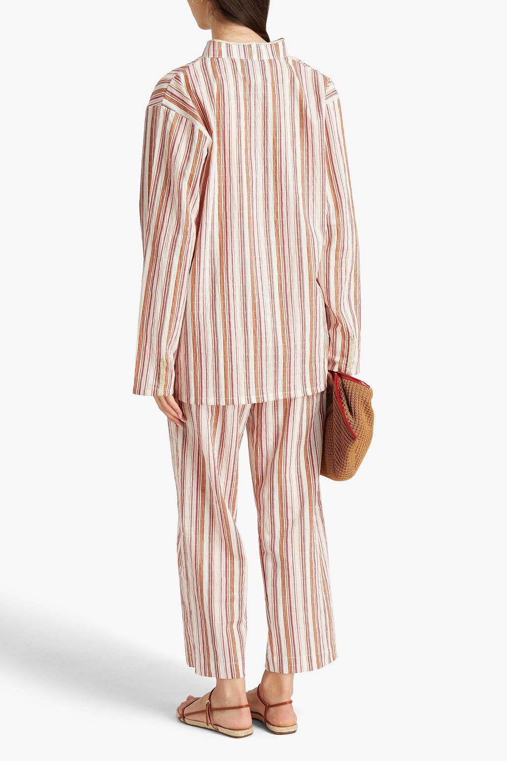 BAMBAH Braided-trimmed striped linen tunic
