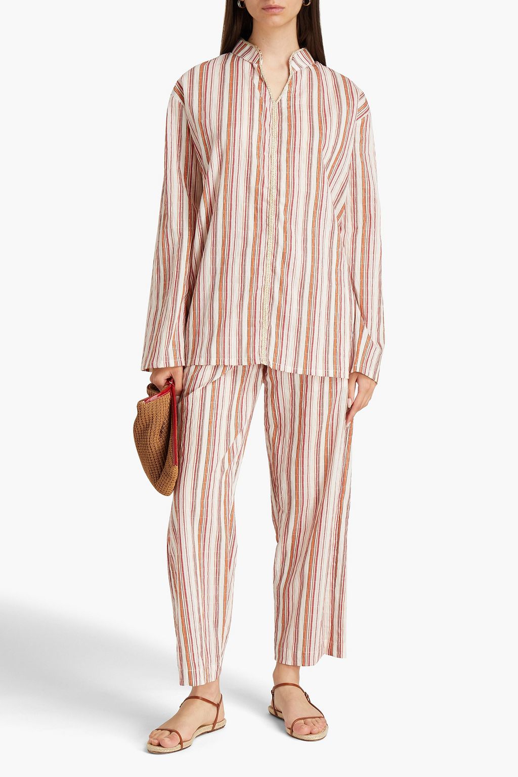 BAMBAH Braided-trimmed striped linen tunic