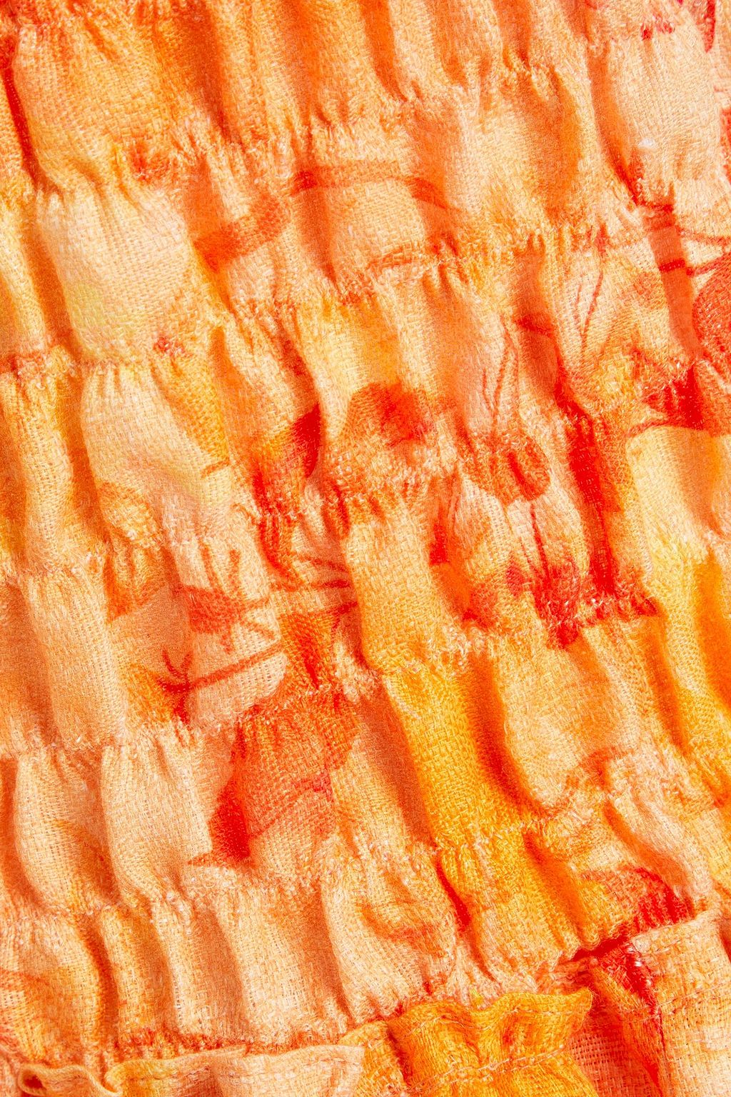 BAMBAH Shirred ruffled floral-print linen mini dress