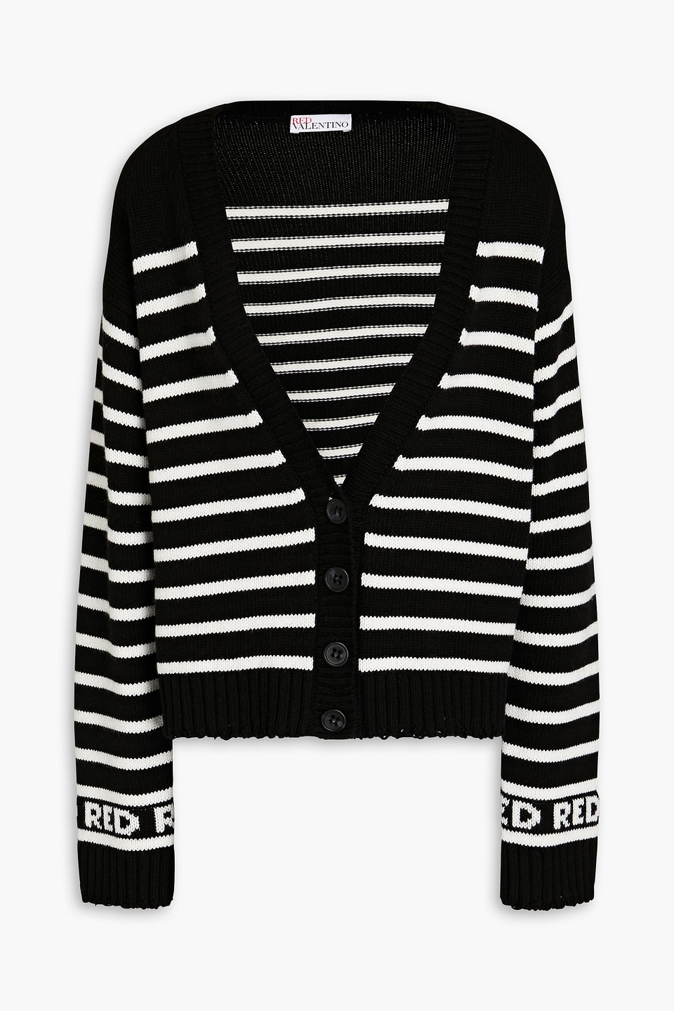 RED VALENTINO STRIPED KNITTED CARDIGAN