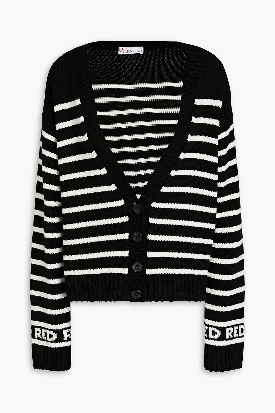 Red Valentino Striped Knitted Cardigan In Black