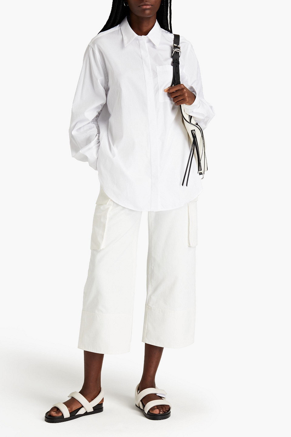3.1 Phillip Lim Ruched Cotton-poplin Shirt In White