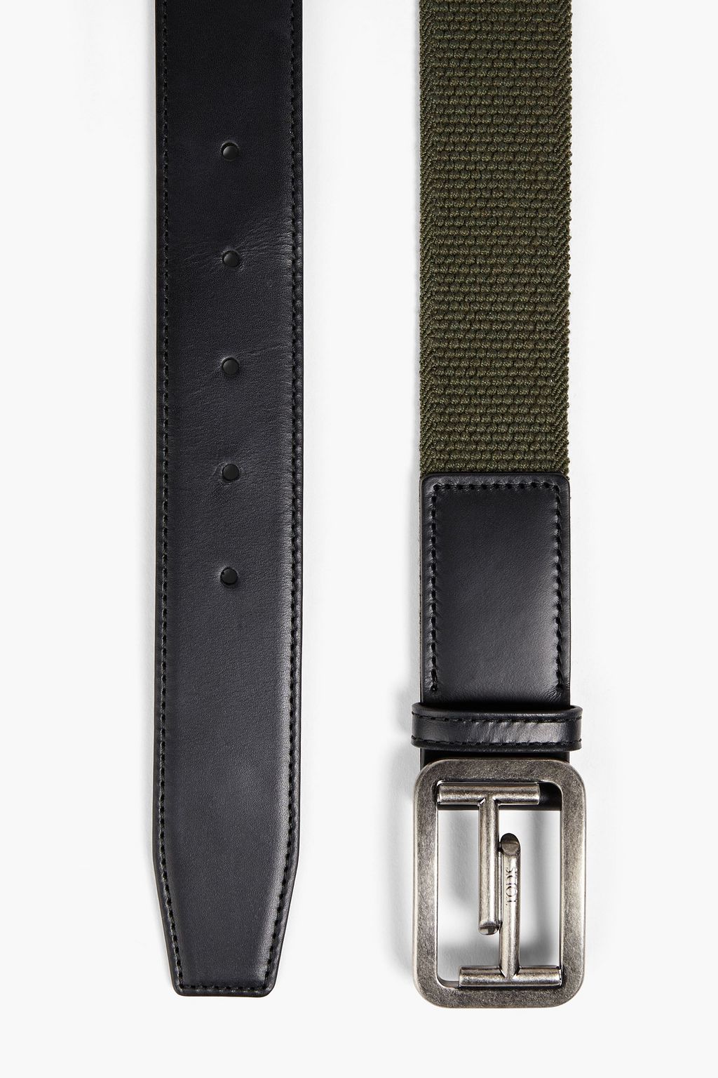 TOD'S Double T leather-trimmed canvas belt