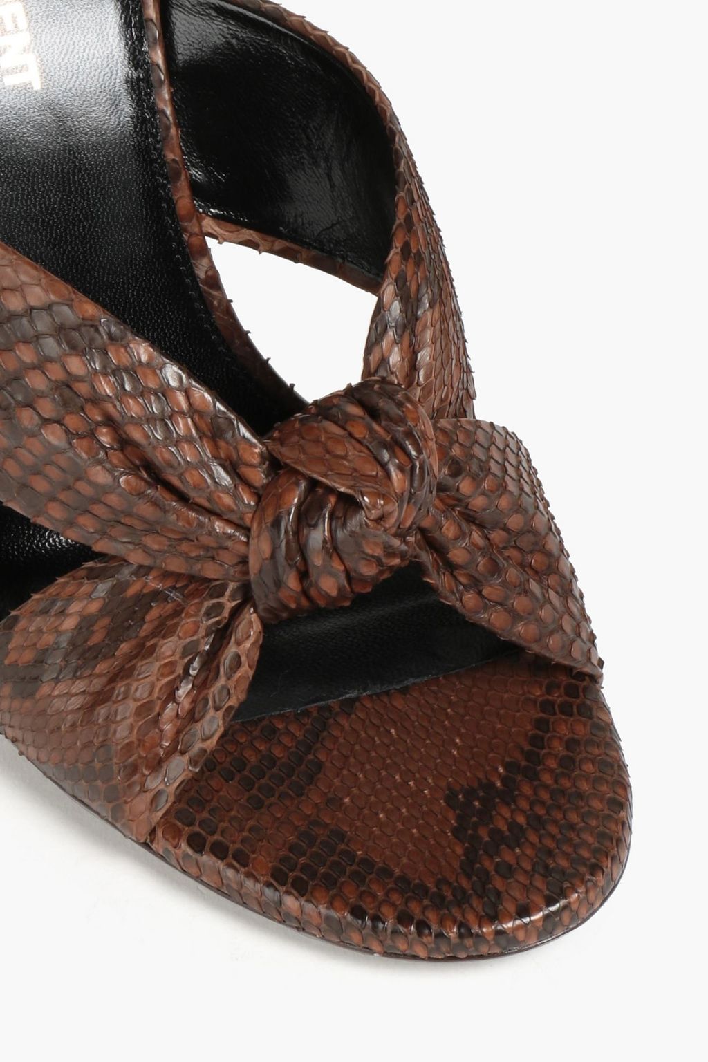 SAINT LAURENT Bianca 100 Mules mit Pythonmuster, Knotendetail und Cut-outs