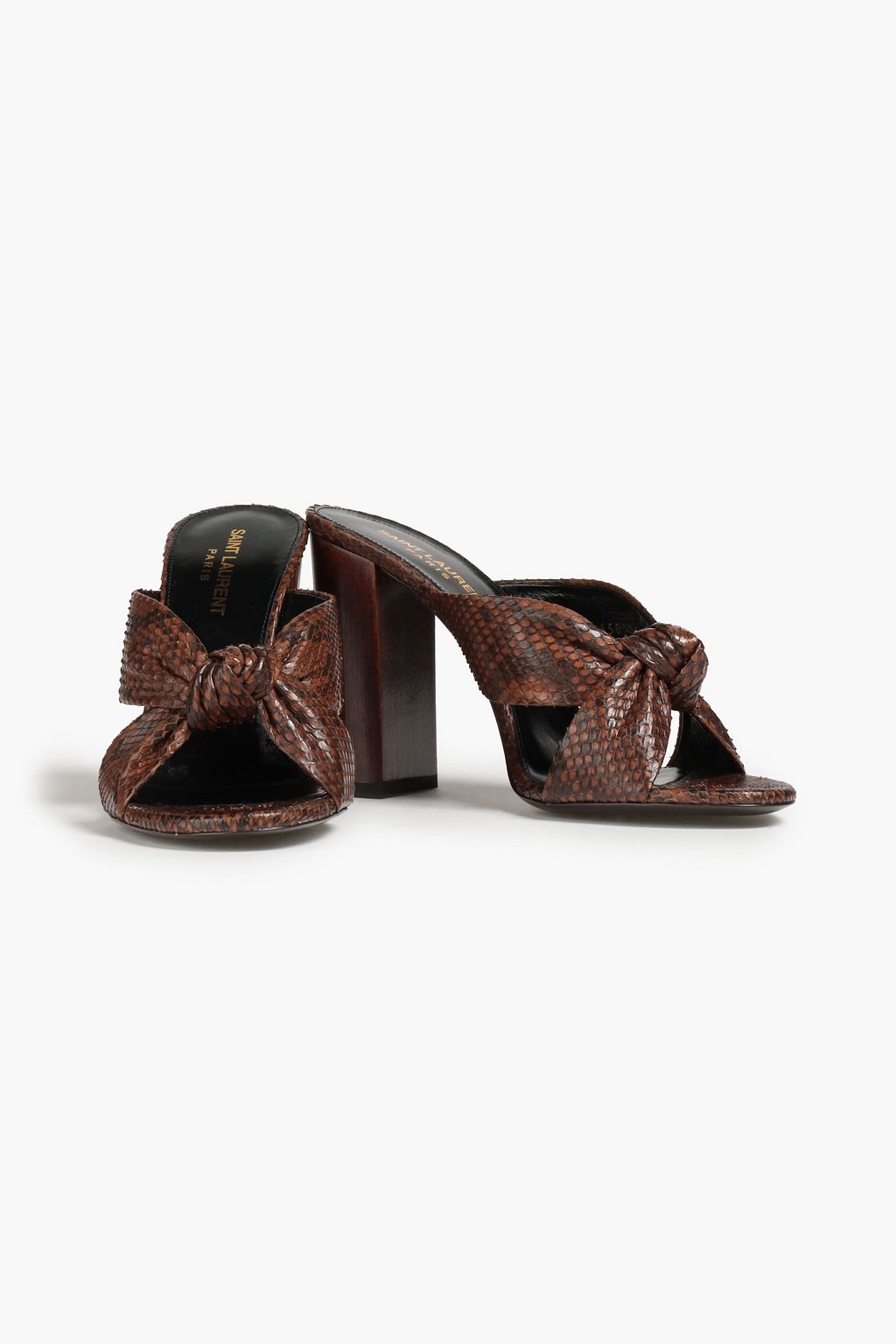 SAINT LAURENT Bianca 100 Mules mit Pythonmuster, Knotendetail und Cut-outs