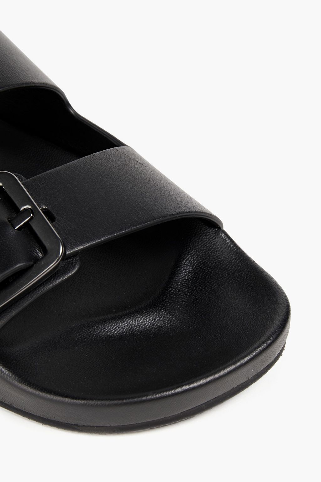 buckled leather slides