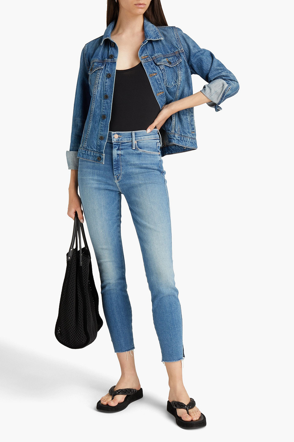 Mother Cropped High-rise Skinny Jeans In Blue