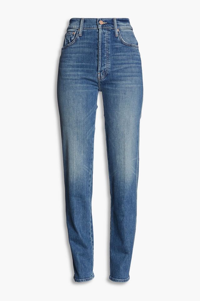 Faded high-rise straight-leg jeans