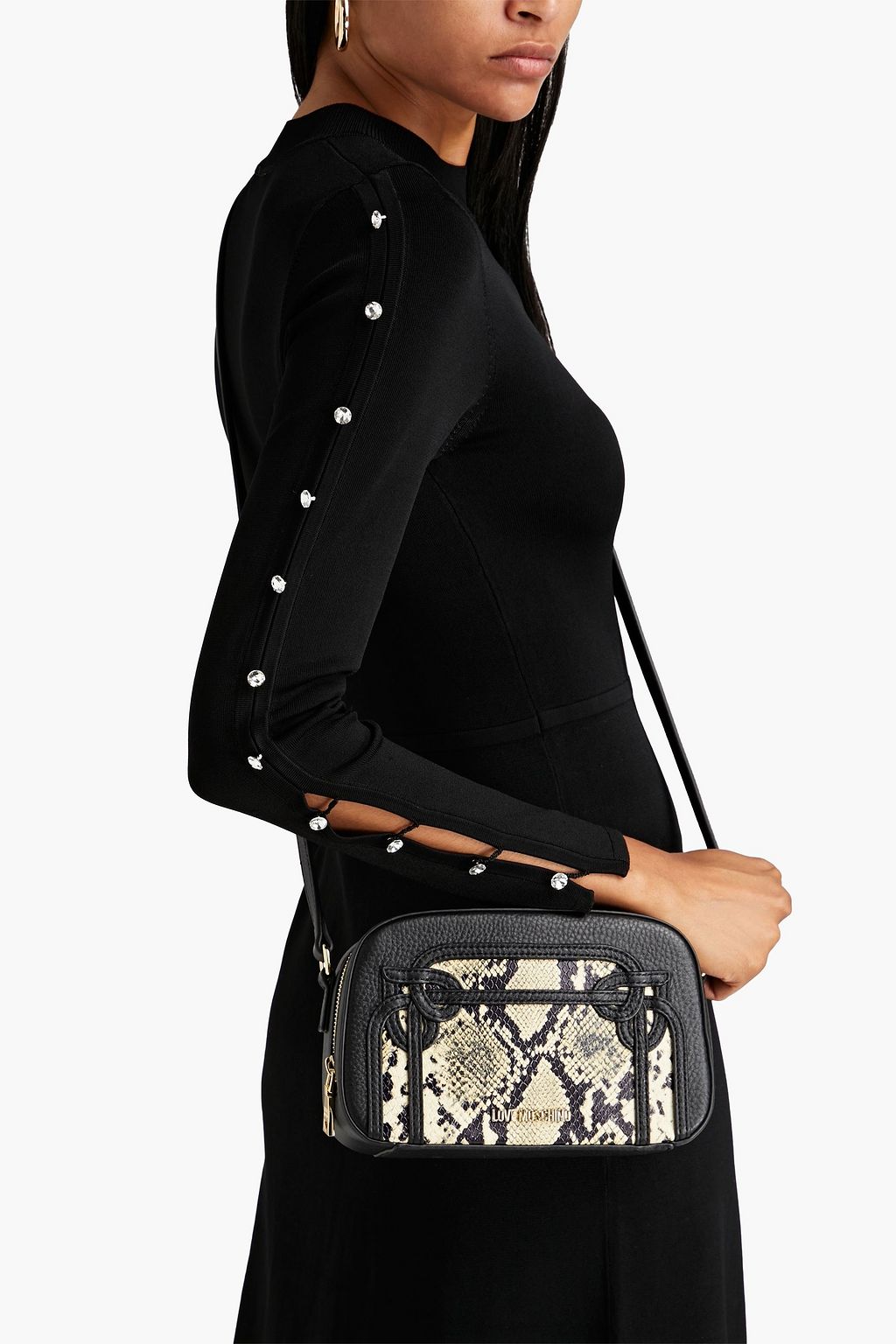 LOVE MOSCHINO Snake-print textured-leather shoulder bag