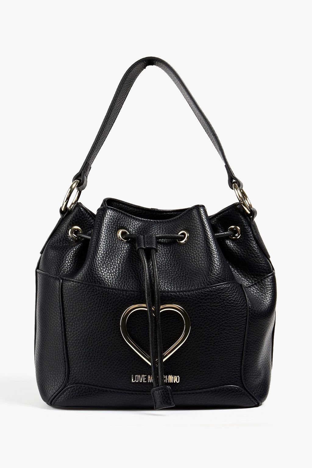 LOVE MOSCHINO Embellished faux pebbled-leather bucket bag