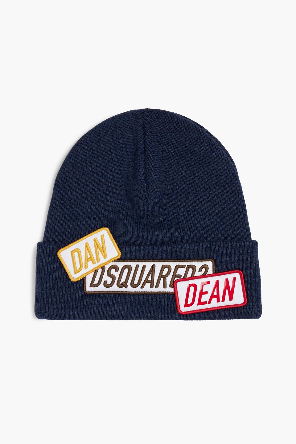 Dsquared2 Appliquéd Wool Beanie In Navy