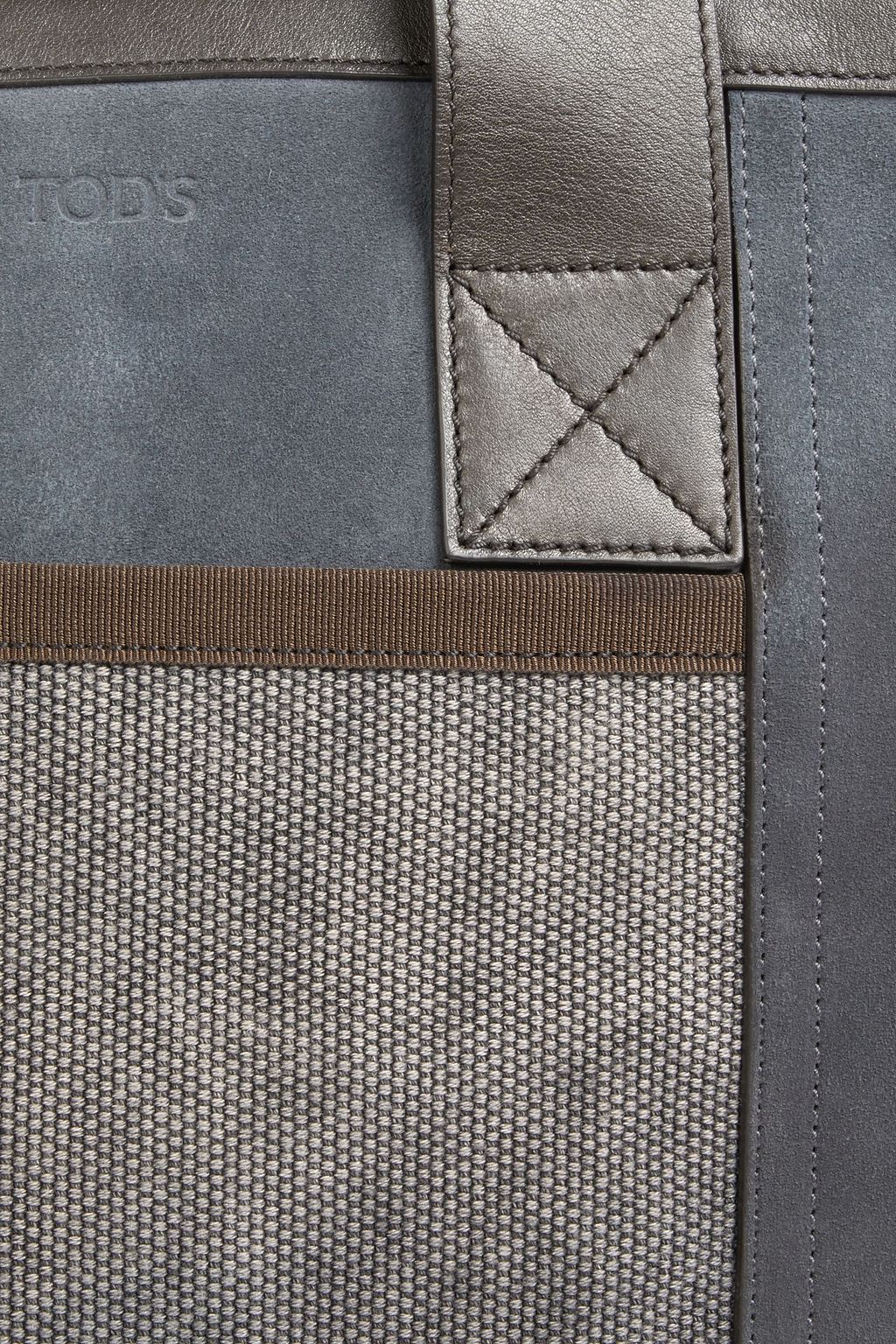 TOD'S Leather-trimmed canvas and suede tote