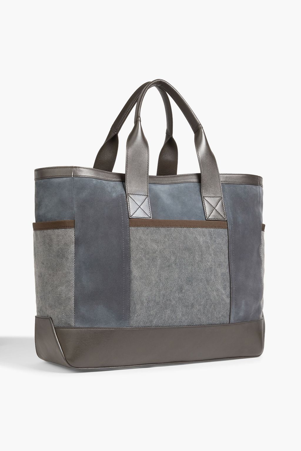TOD'S Leather-trimmed canvas and suede tote