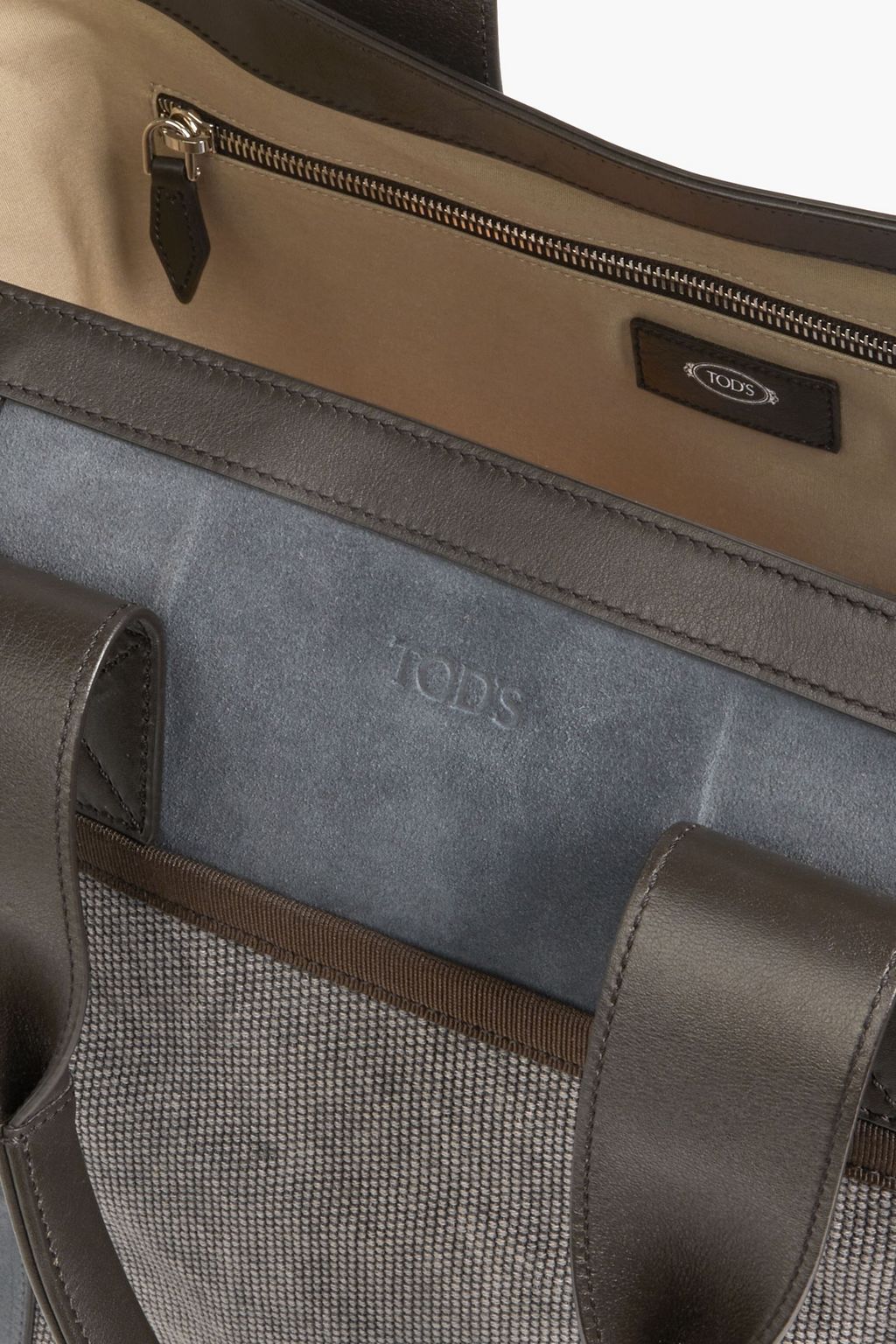 TOD'S Leather-trimmed canvas and suede tote