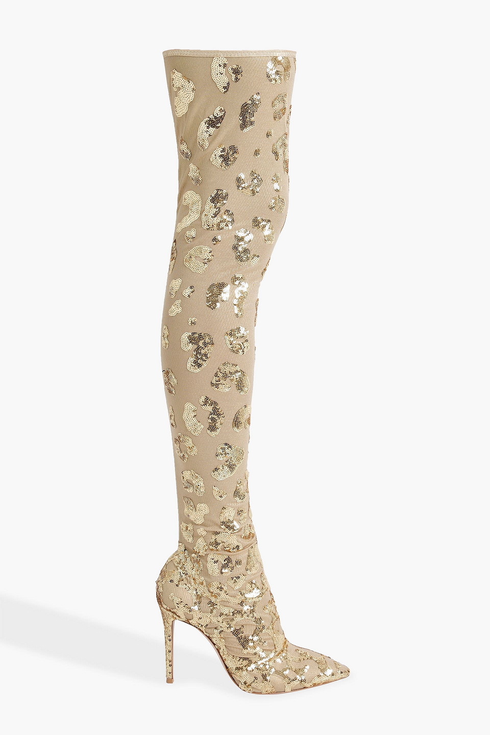 Gianvito Rossi Sequin-embellished Stretch-tulle Over-the-knee Boots In Gold