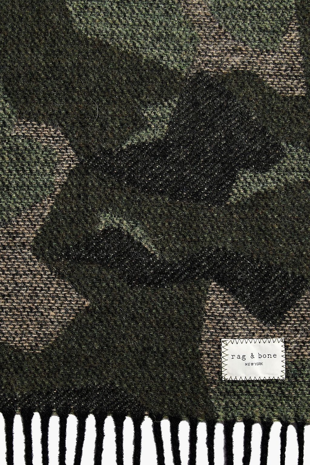 RAG & BONE Addison fringed camouflage jacquard-knit wool scarf