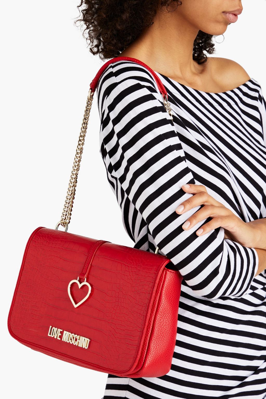 LOVE MOSCHINO Logoappliquéd faux croceffect leather shoulder bag