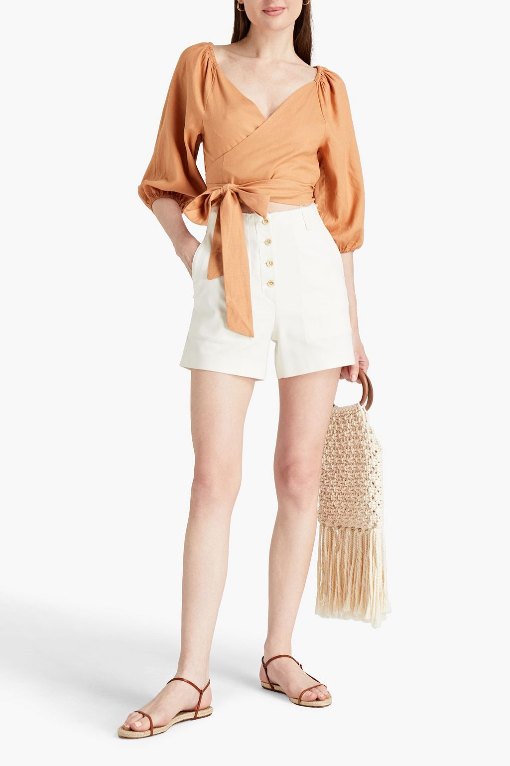 TIGERLILY Jolie gathered linenblend wrap top THE