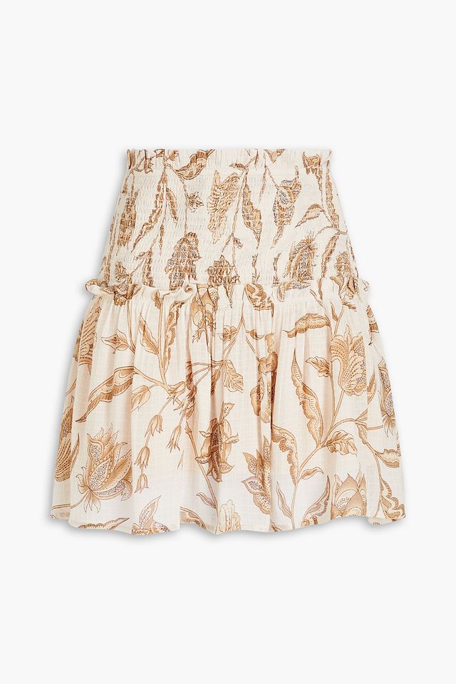 Amyris Valdis shirred floral-print seersucker mini skirt