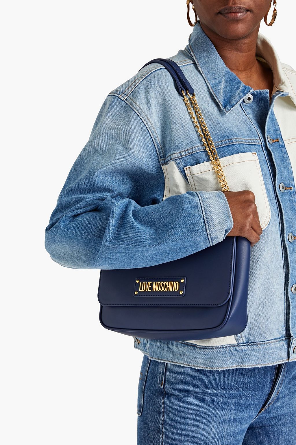 LOVE MOSCHINO Faux fur-trimmed faux leather shoulder bag