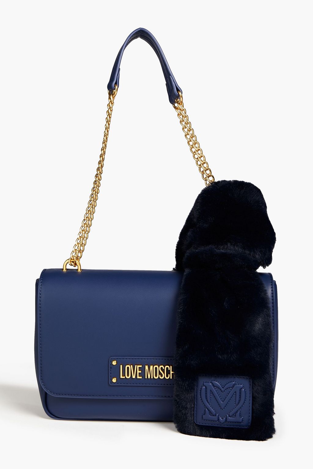 LOVE MOSCHINO Faux fur-trimmed faux leather shoulder bag