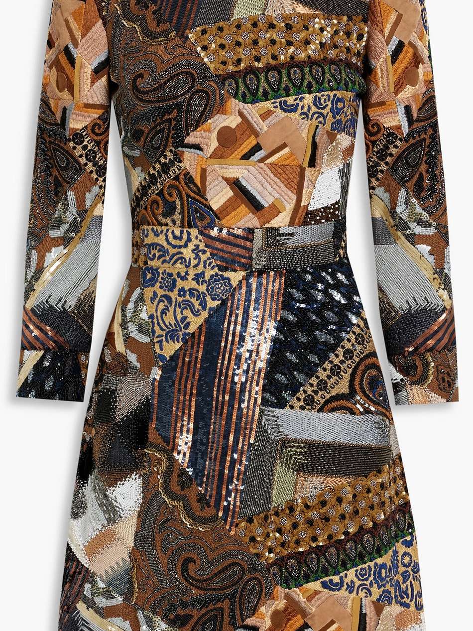 embellished patchwork-effect wool dress