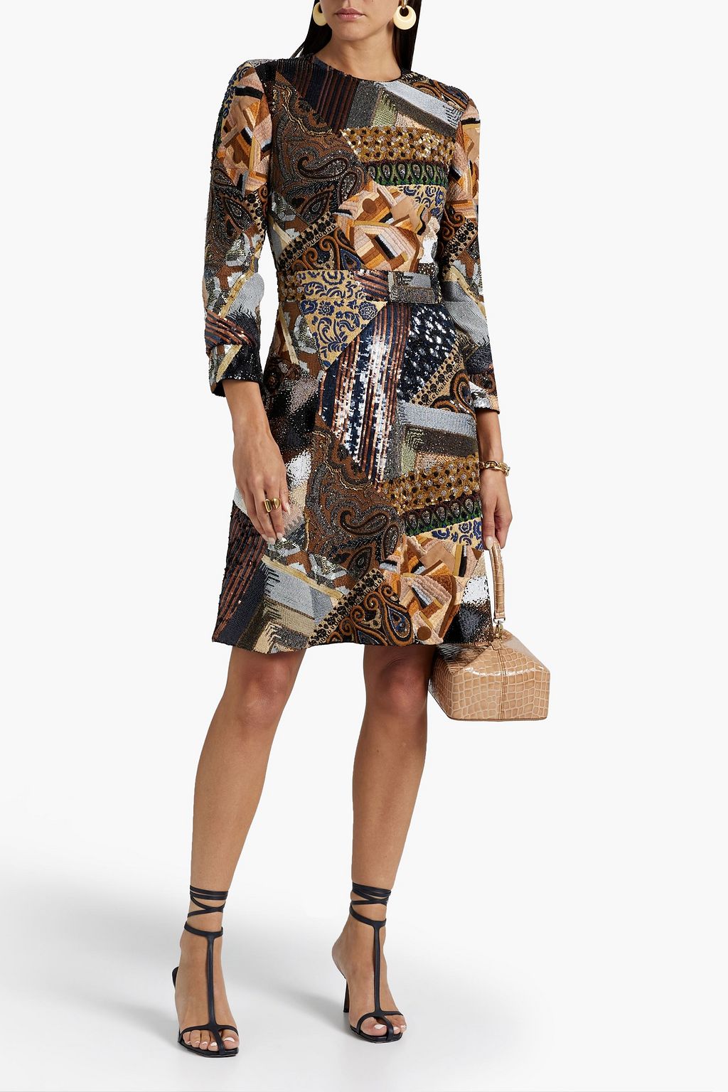 ETRO Embellished patchwork-effect wool dress