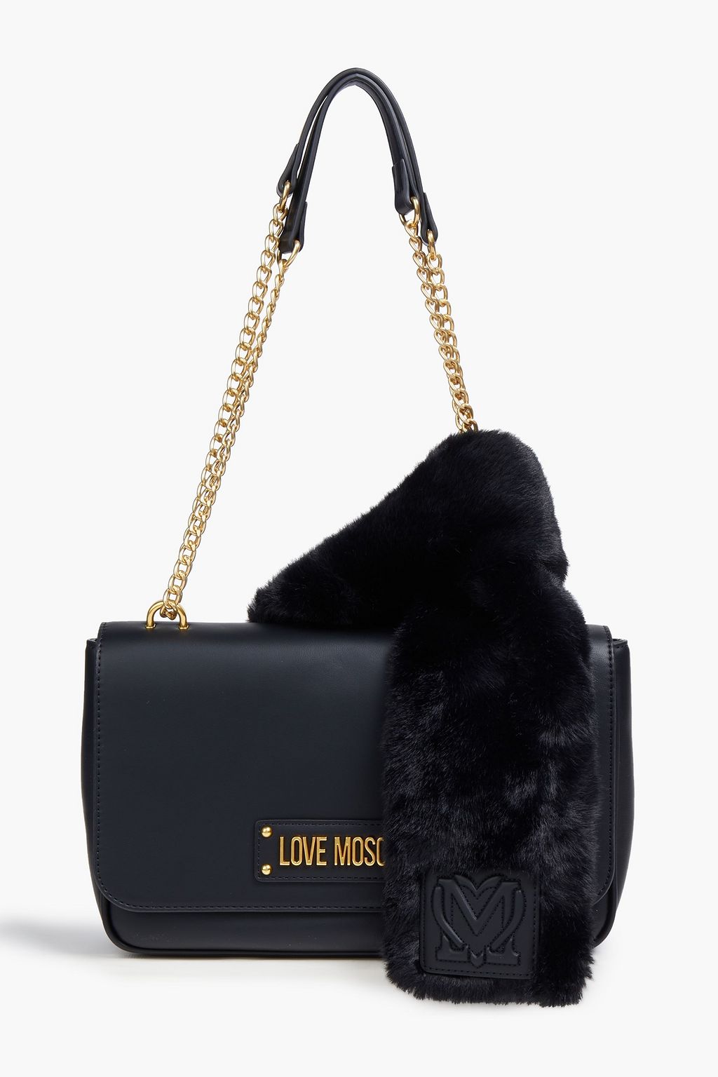 LOVE MOSCHINO Faux fur-trimmed faux leather shoulder bag