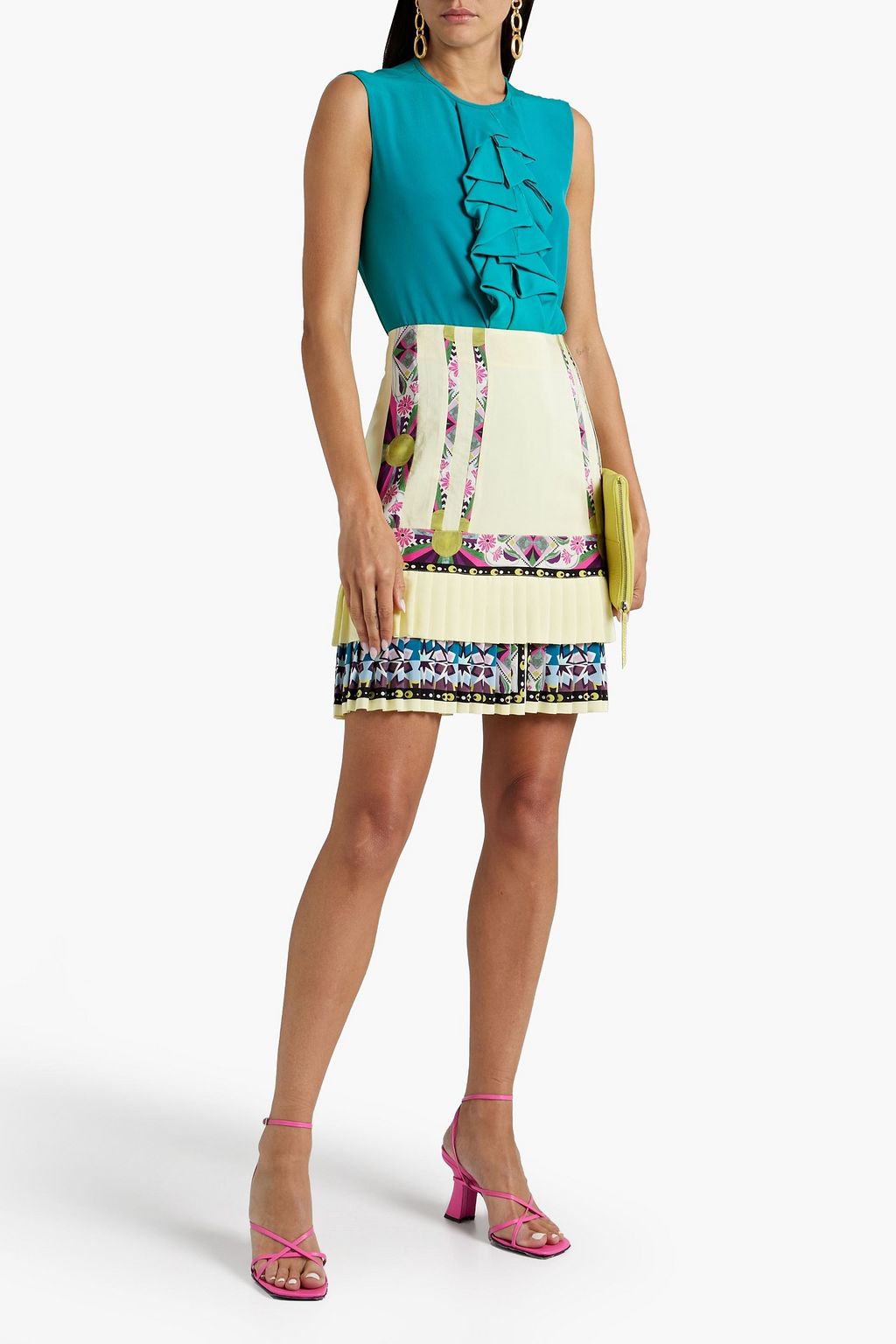 ETRO Pleated printed silk crepe de chine mini skirt