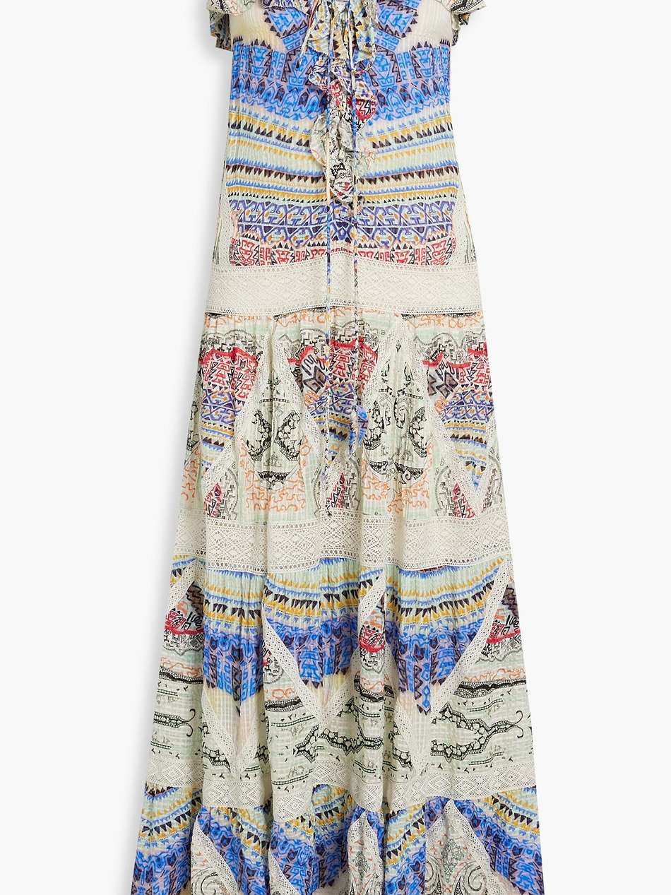 crocheted lace-trimmed printed silk-georgette maxi dress