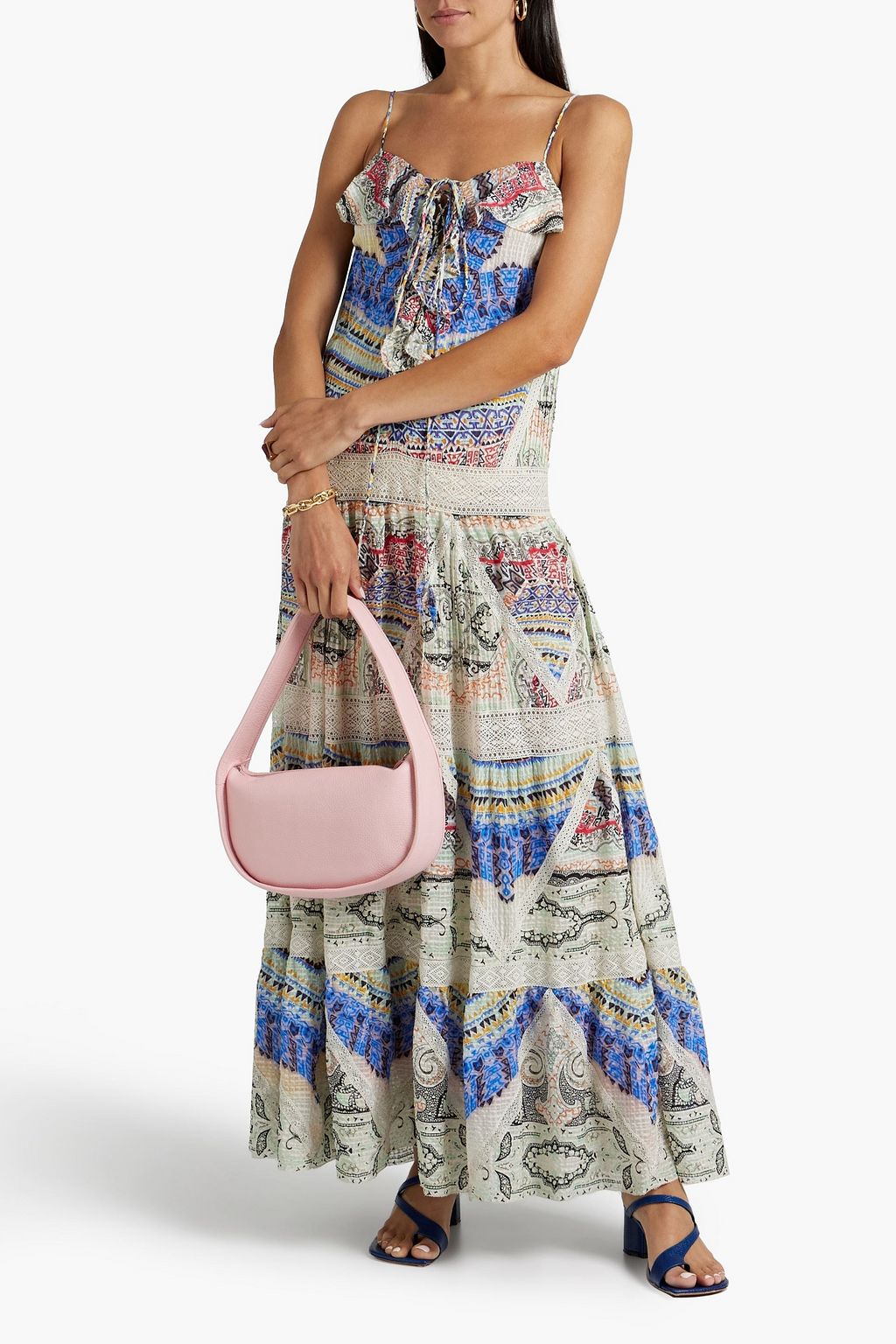 ETRO Crocheted lace-trimmed printed silk-georgette maxi dress