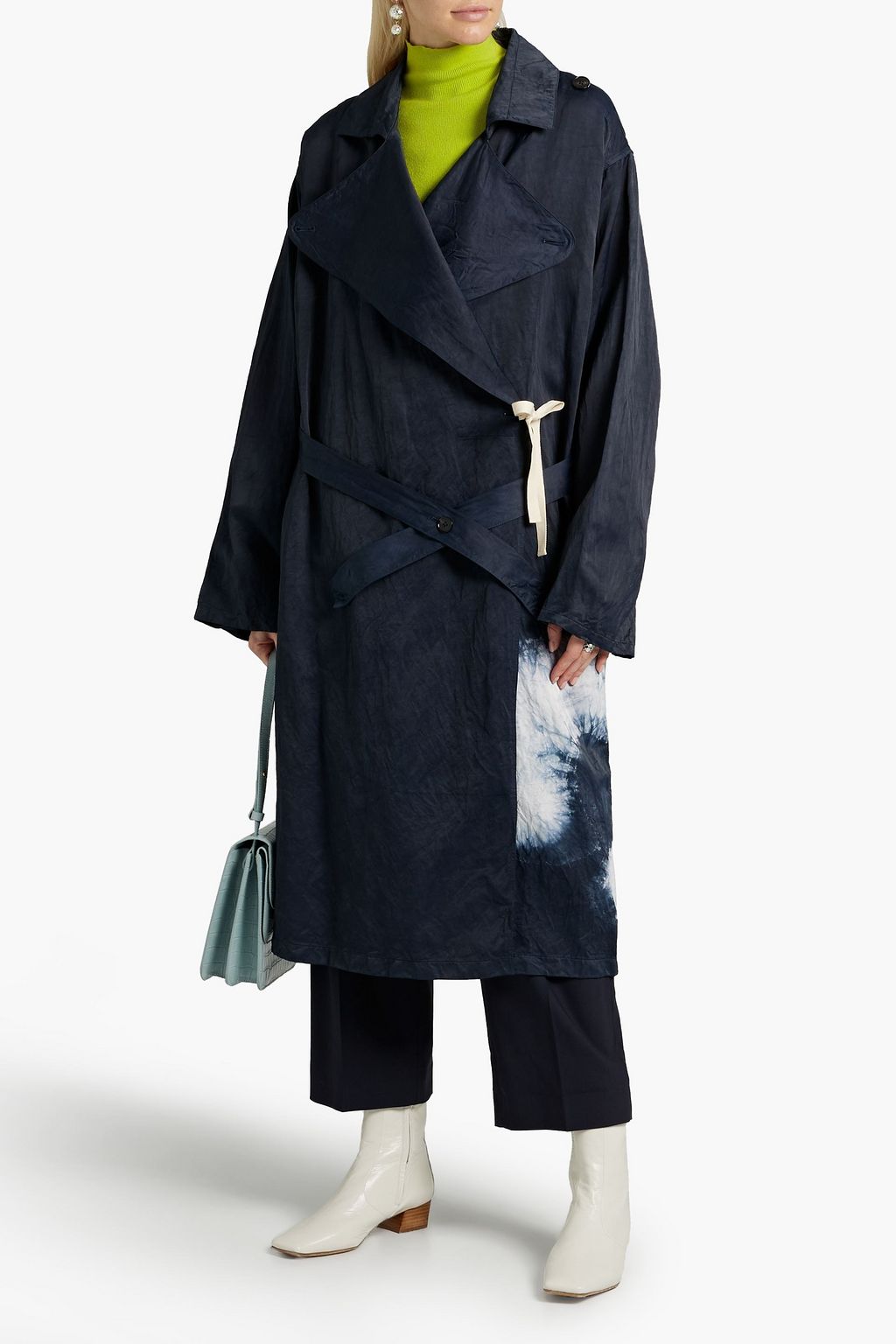 JIL SANDER Tie-dyed crinkled-woven trench coat | THE OUTNET