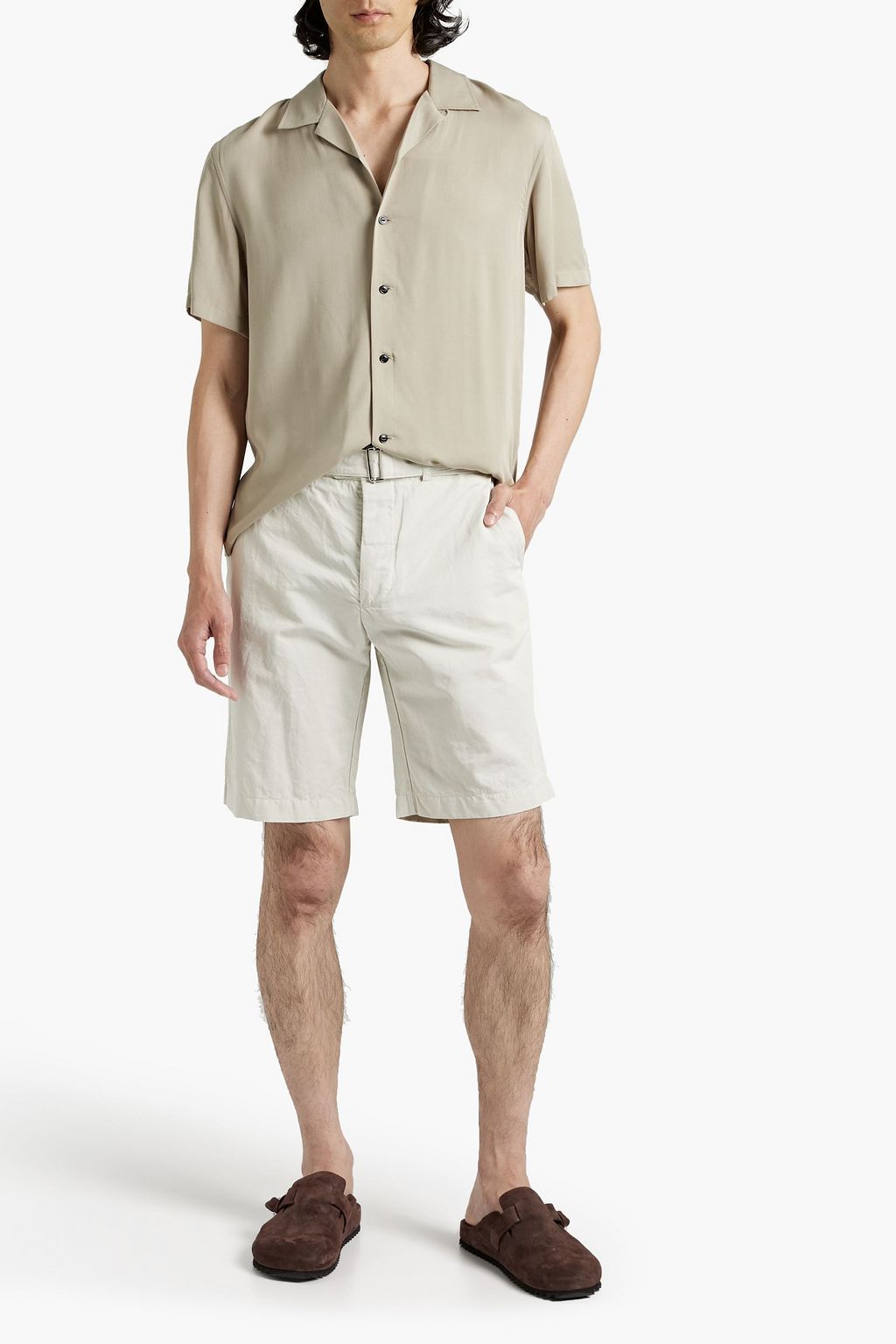 OFFICINE GÉNÉRALE Julian belted cotton and linen-blend twill shorts